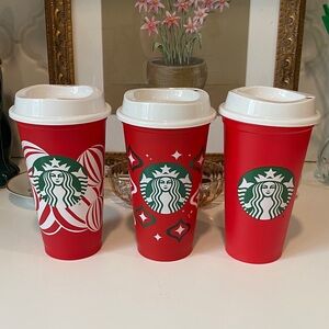 Lot of 3 Reusable Starbucks Holiday Travel Mugs